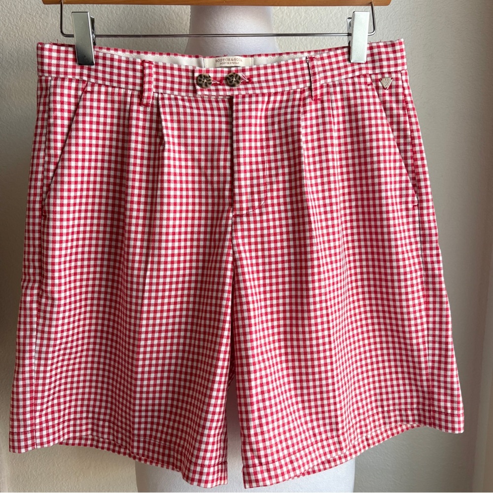 Scotch & Soda Scotch R’Belle Girls’ Red/White Gingham Pleated Front Shorts 16